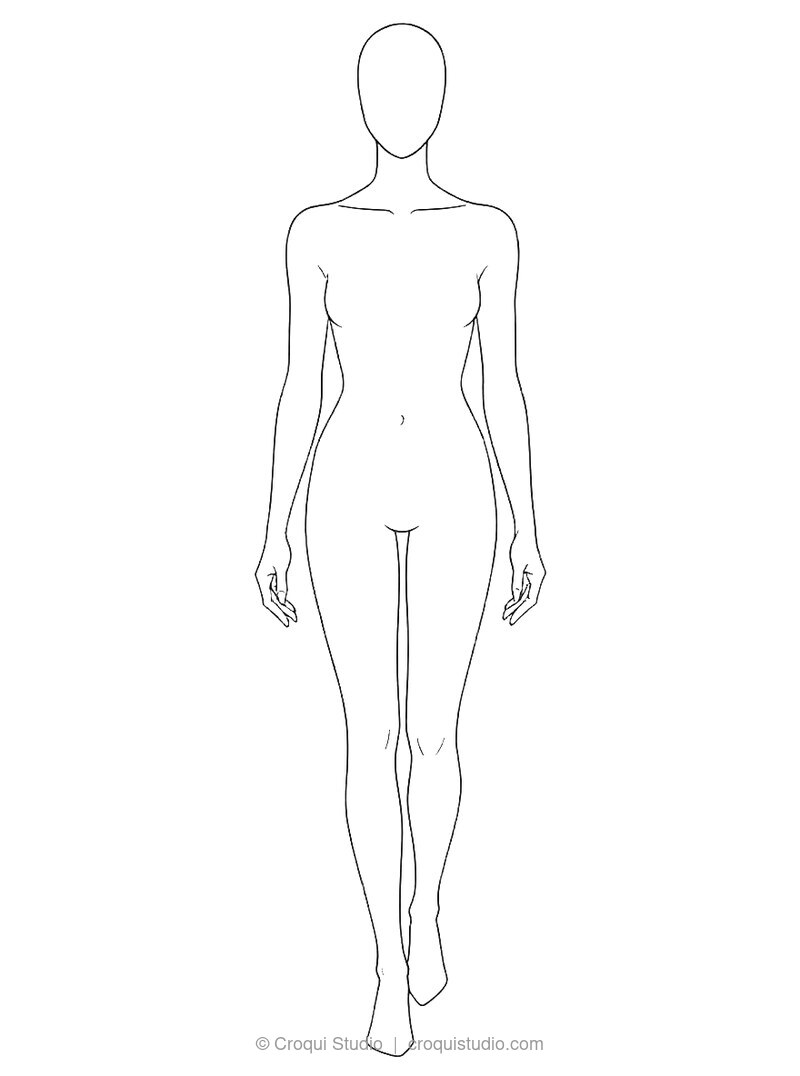 Step 1: Light pencil croquis figure outline for going-out coat